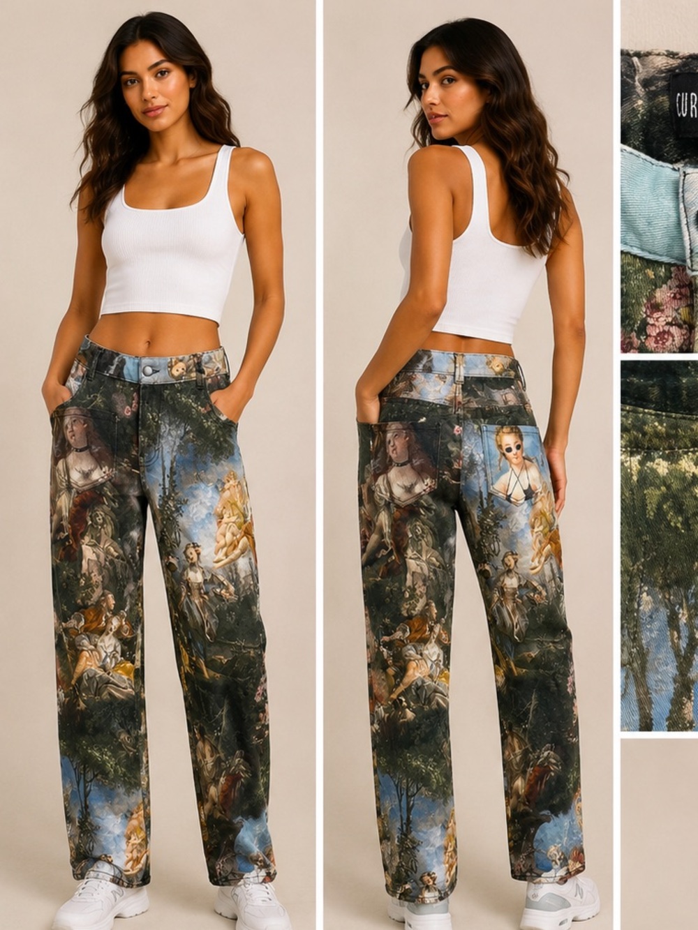 Dolls Kill Renaissance Artwork Straight-Leg Jeans in Green Multi